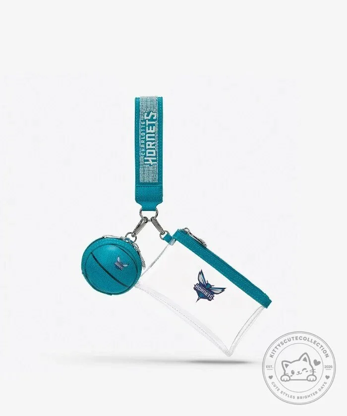 Charlotte Hornets NBA Basketball Team Clear Wristlet Keychain Set