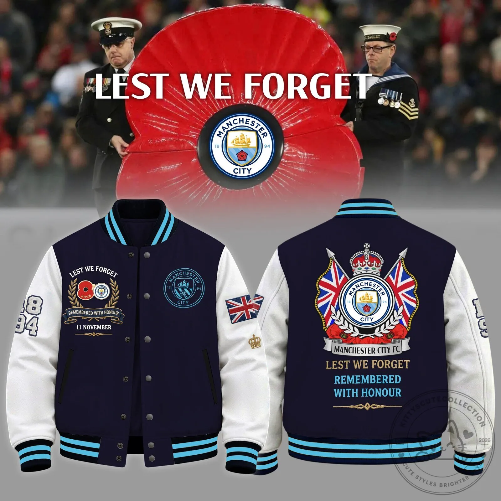 Manchester City Football Club Lest We Forget Remembrance Day Bomber Jacket